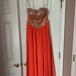 Jasz Couture size 2 strapless coral/ beaded  dress worn once great condition